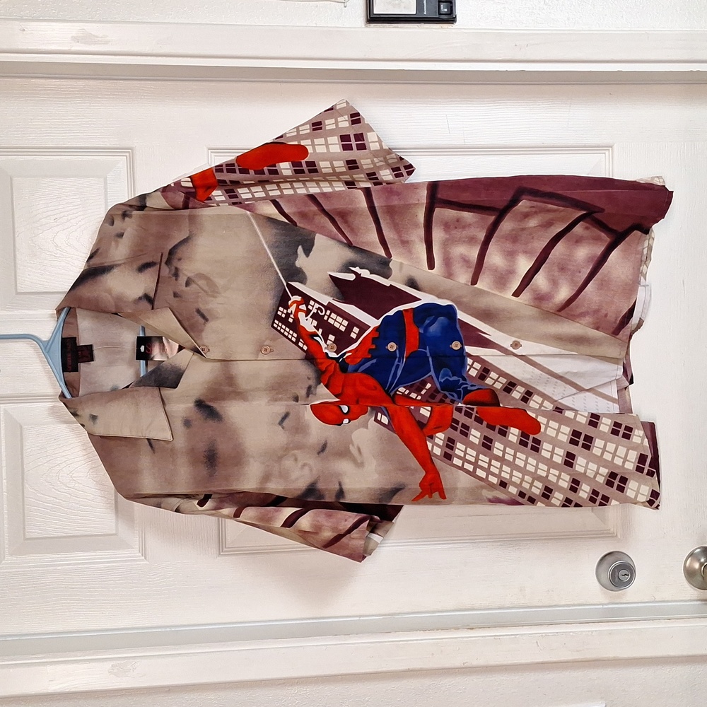 Men XXL Spiderman Button Up Short Sleeve Shirt New With Tag